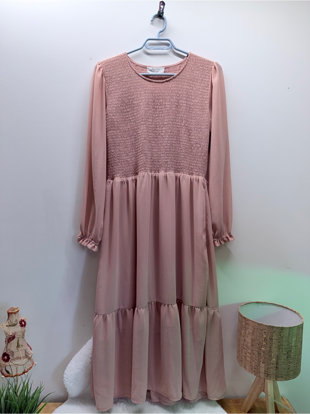 The Jilly Box Women's Maxi Dress with Smocked Bodice Dusty Rose Wedding Ready 💝
